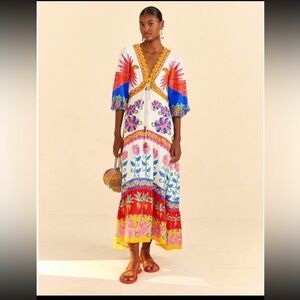 Farm Rio, off-white vivid garden maxi dress size XL